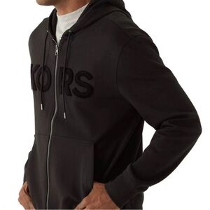 Michael Kors Black Zip-Up Hoodie with Tonal KORS Logo